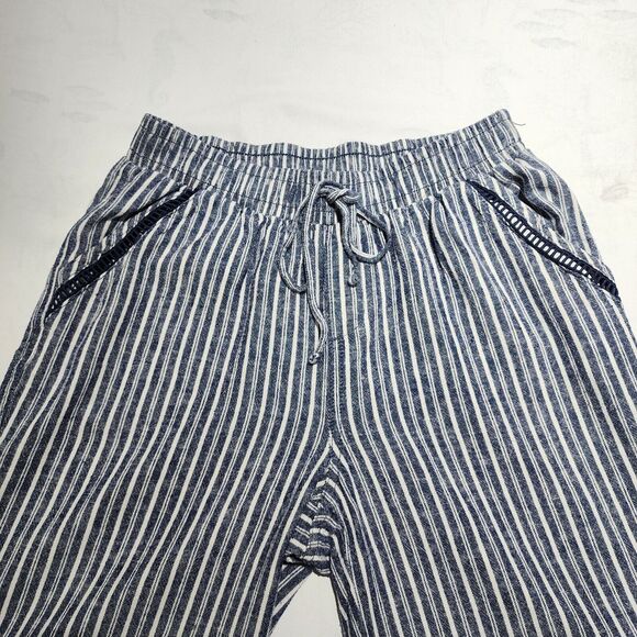 Briggs Womens Striped Pants Linen Blend Elastic Waist‎ Baggy Pull On Wide Leg  M - Picture 10 of 13